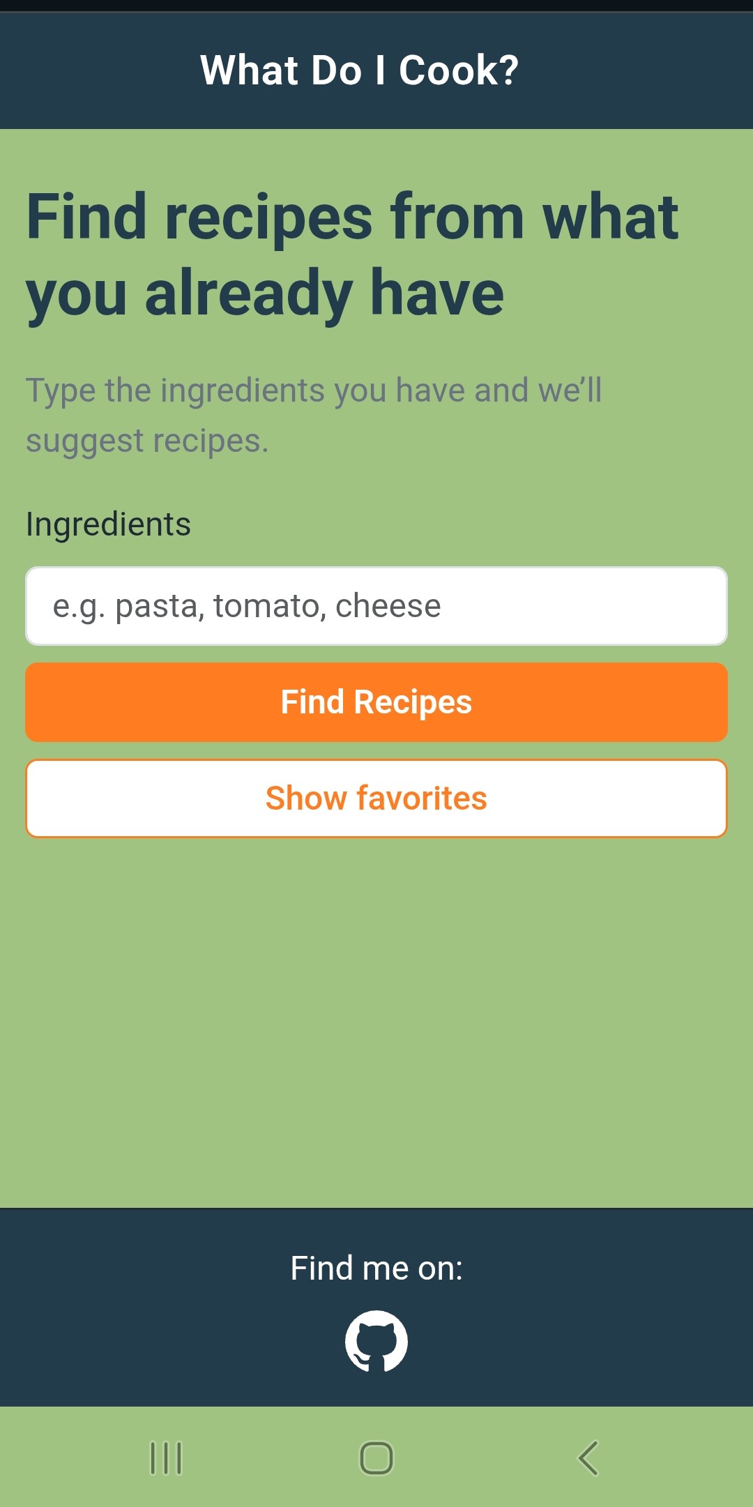 What Do I Cook? app showing recipe suggestions