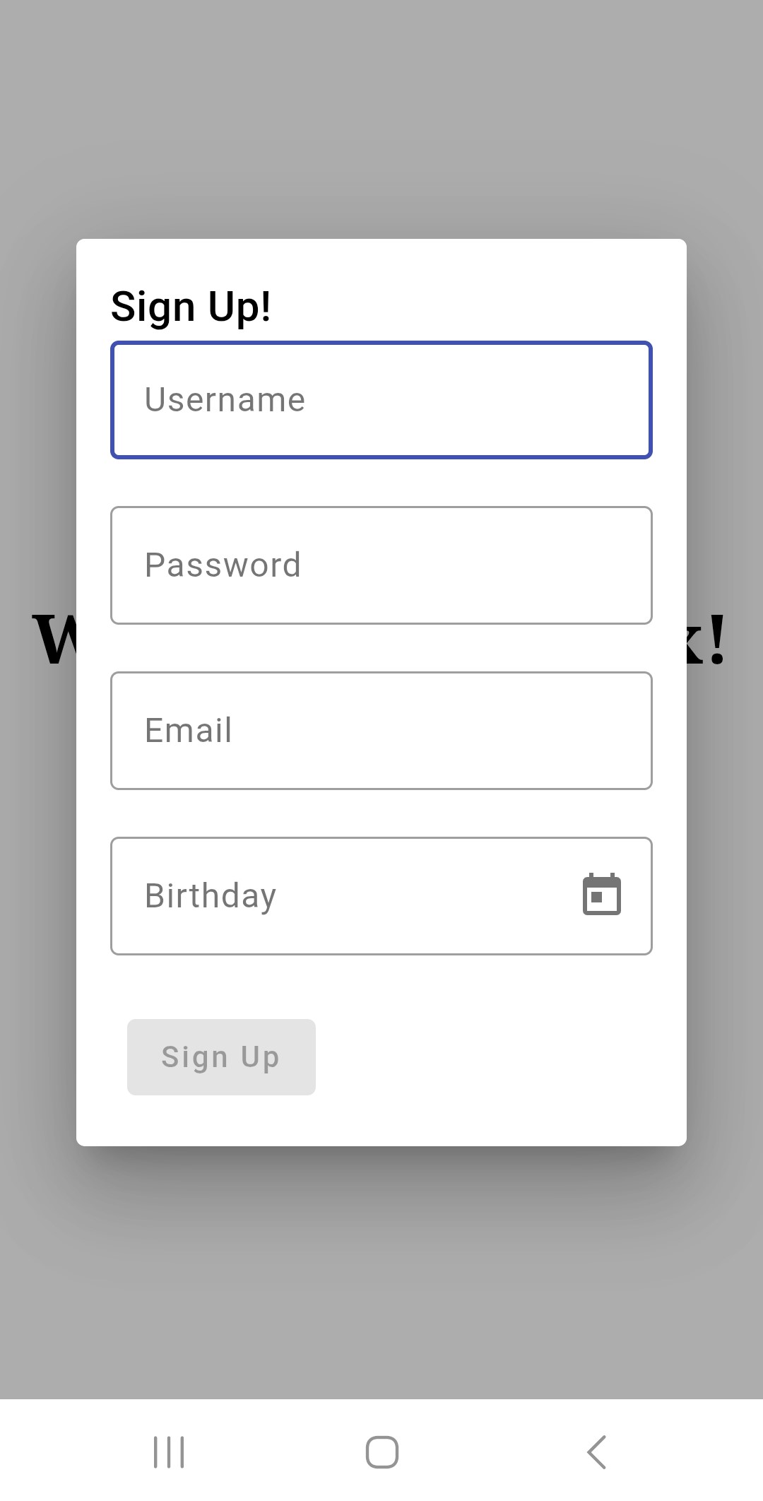 Sign up modal